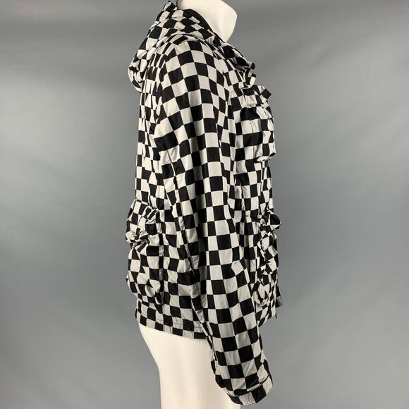 NICK WOOSTER Size M Black White Checkered Nylon Hooded Jacket - Picture 2 of 10